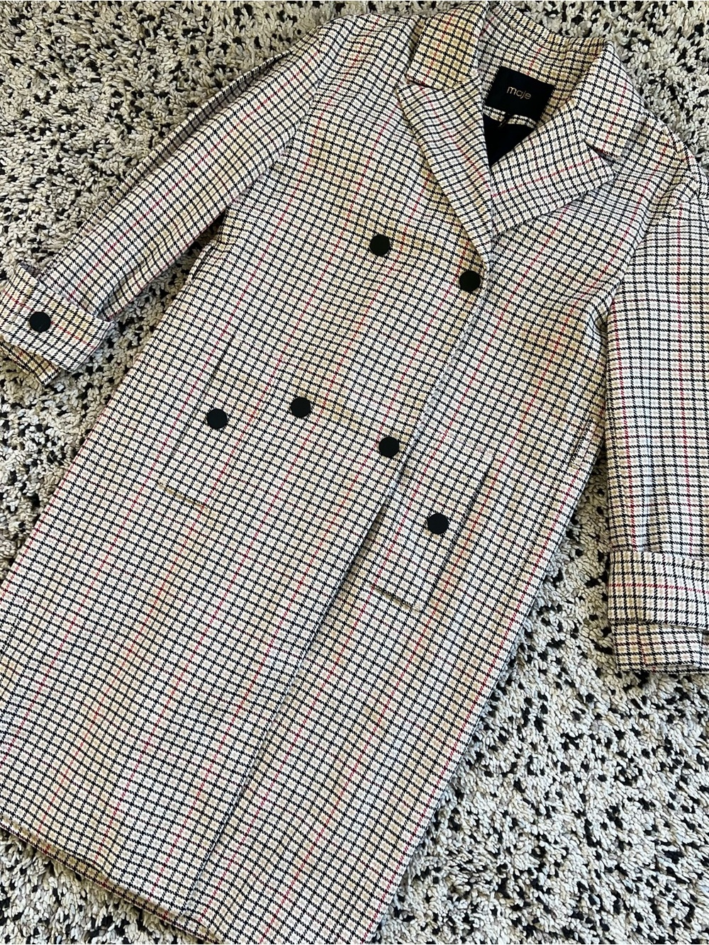 Maje Gessia Carreaux Trench Coat Check Plaid Women’s 38 EU Medium *Missing Belt - Picture 4 of 16